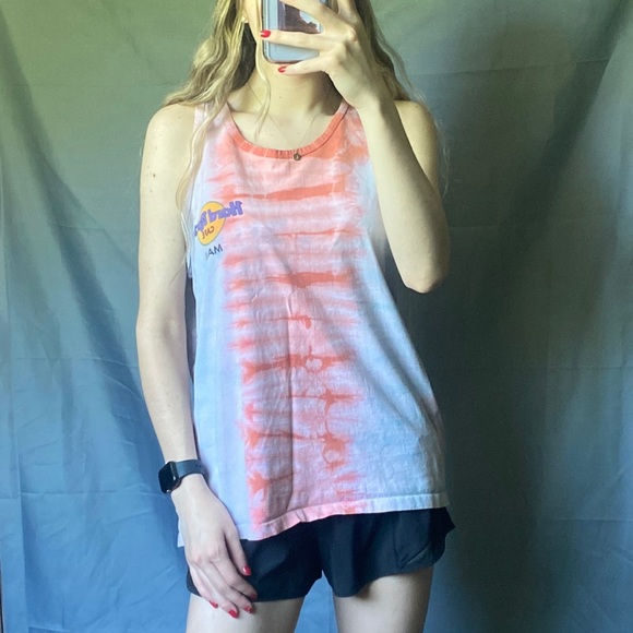 Retro Rare Hard Rock Maui Surf Graphic Large Muscle Tank 100% Cotton Hand Dyed - Picture 2 of 6